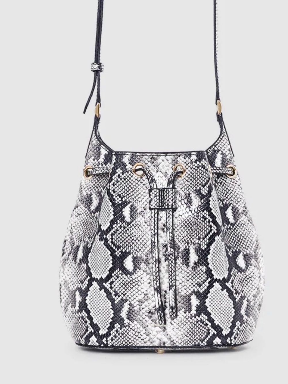 Anine Bing Snake-Print Drawstring Bucket Bag - Black & White